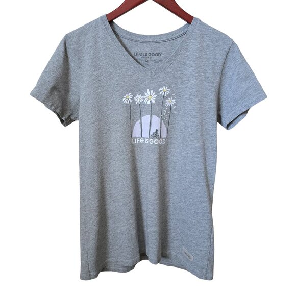 Life is Good Crusher V-Neck T-Shirt - Towering Daisies Bike Graphic - Picture 2 of 15